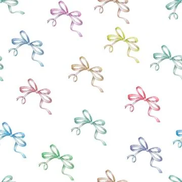 Watercolor pattern background with colors bow and bow-tie. backdrop for holid Stock Illustration