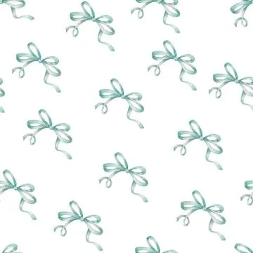 Watercolor pattern background with green bow and bow-tie. backdrop for holida Stock Illustration