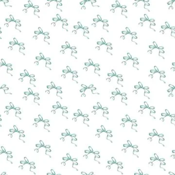 Watercolor pattern background with green bow and bow-tie. backdrop for holida Stock Illustration