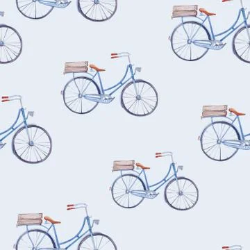 Watercolor pattern with bicycles Stock Illustration