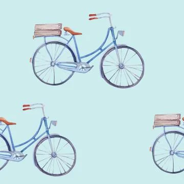 Watercolor pattern with bicycles Stock Illustration