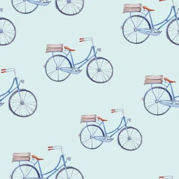 Watercolor pattern with bicycles Stock Illustration