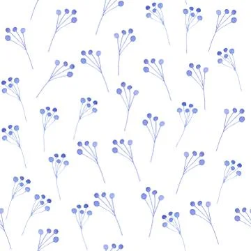 Watercolor pattern of blue leaves, branches and flowers Stock Illustration