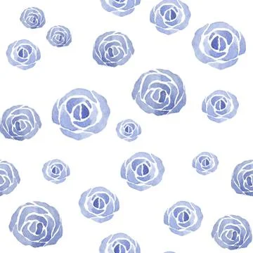 Watercolor pattern of blue roses. Flower background Stock Illustration