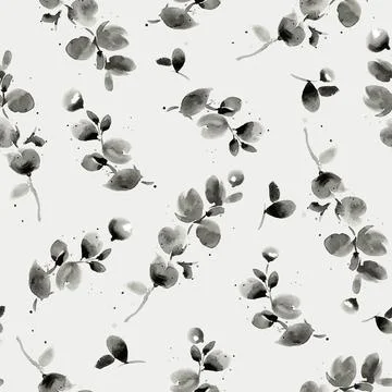 Watercolor pattern of branches with leaves and berries Stock Illustration