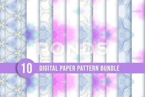 Watercolor pattern collection with color stain and floral shape. Mandala styl PSD Template