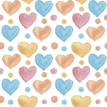 Watercolor pattern with colored hearts Stock Illustration