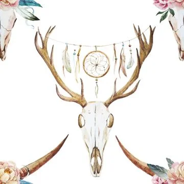 Watercolor pattern with deer head Stock Illustration