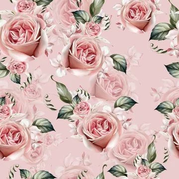 Watercolor pattern with the different roses flowers. Illustration Stock Illustration