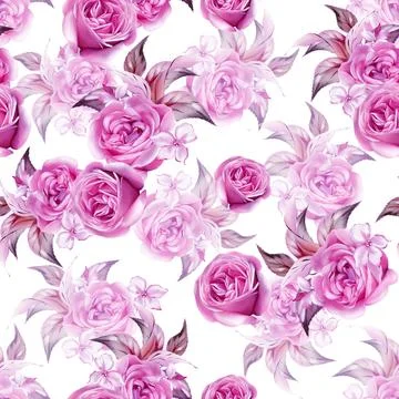 Watercolor pattern with the different roses flowers. Illustrazione stock