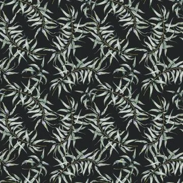 Watercolor pattern with eucalyptus. Hand painted ornament with branches with Stock Illustration