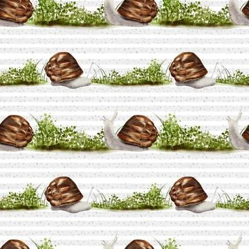 Watercolor pattern featuring snails and autumn foliage for textile design Stock Illustration