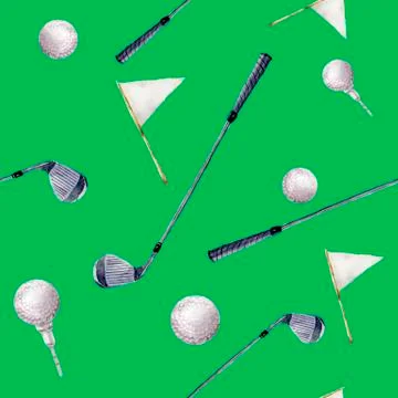 Watercolor pattern with golf elements. Hand painted pattern with golf clubs Stock Illustration