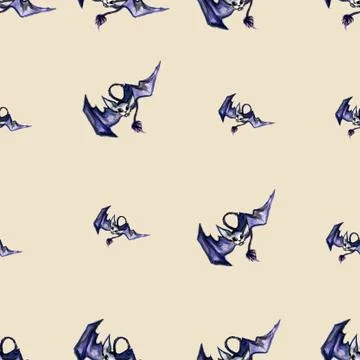 Watercolor pattern with hand-drawn big and small blue synonyms bats. Seamless 库存插图