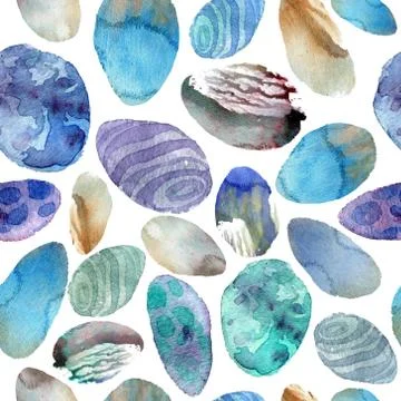Watercolor pattern with the image of stones under the water on a white back.. Illustrazione stock