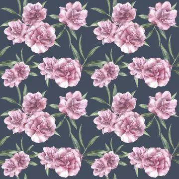 Watercolor pattern with oleander. Hand painted tropical oleander flowers with Stock Illustration