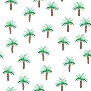 Watercolor pattern with palms trees. Beach style hand drawn pattern. Stock Illustration