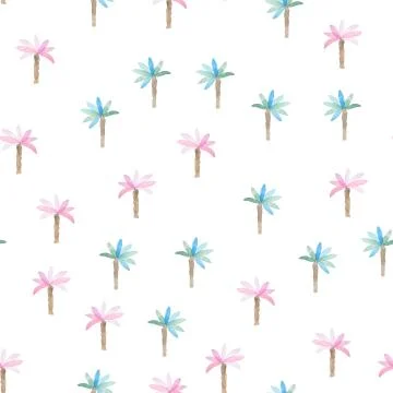 Watercolor pattern with palms trees. Beach style hand drawn pattern. Stock Illustration