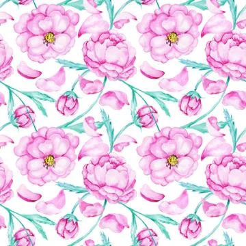 Watercolor pattern with peony Stock Illustration