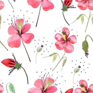 Watercolor pattern with poppies Stock Illustration
