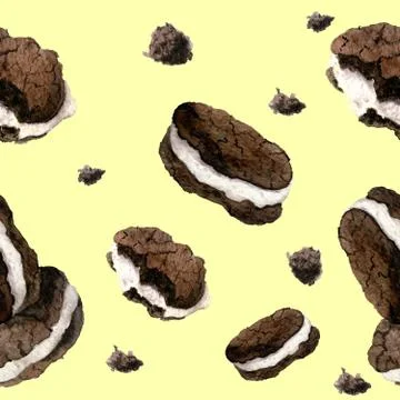 Watercolor pattern with realistic biscuits. Artistic illustration. Stock Illustration