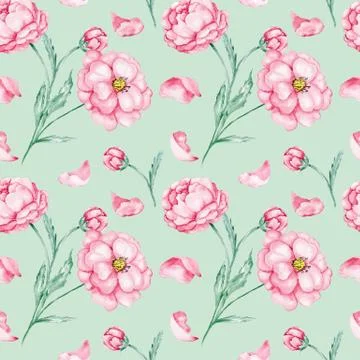 Watercolor pattern with red flowers Stock Illustration