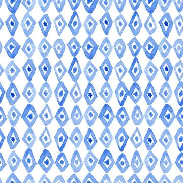 Watercolor pattern with rows of blue rhombus Stock Illustration