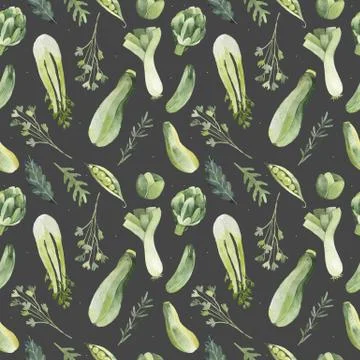 Watercolor pattern of seamless background with vegetables Stock Illustration
