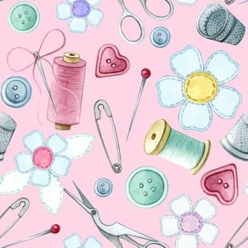 Watercolor pattern sewing Stock Illustration