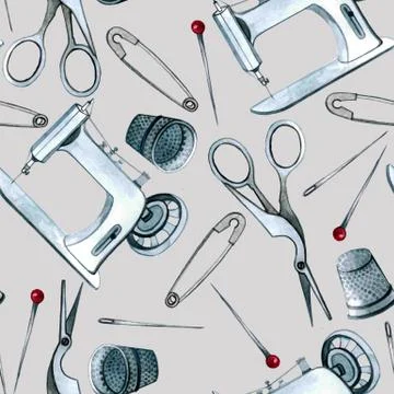 Watercolor pattern sewing tools Stock Illustration