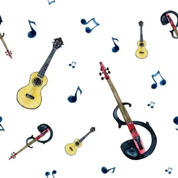 Watercolor pattern with string instruments Stock Illustration