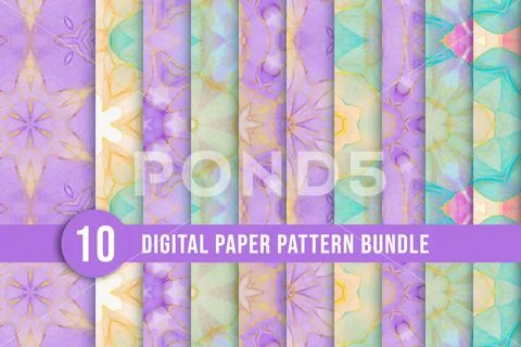 Watercolor pattern texture design with golden line and mandala design. Colorf PSD Template