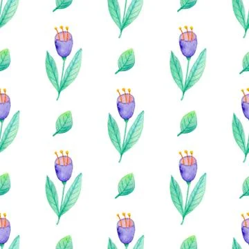 Watercolor pattern with violet flowers Stock Illustration