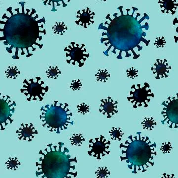 Watercolor pattern with virus cells Stock Illustration