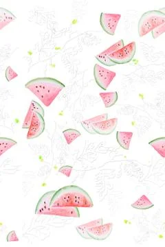 Watercolor pattern with watermelon Stock Illustration