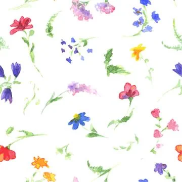 Watercolor pattern with wildflowers. Seamless vector pattern. Stock Illustration
