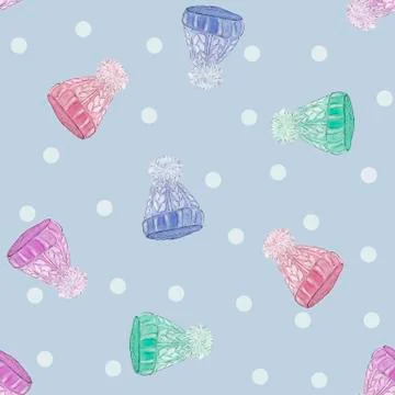 Watercolor pattern with winter hats Stock Illustration