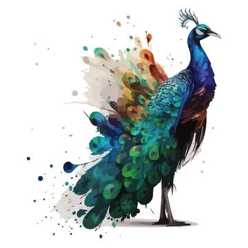 Watercolor Peacock Vector 11 Illustrazione stock