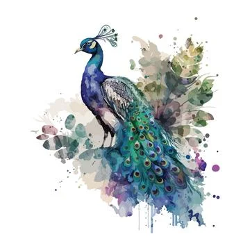Watercolor Peacock Vector 9 Illustrazione stock