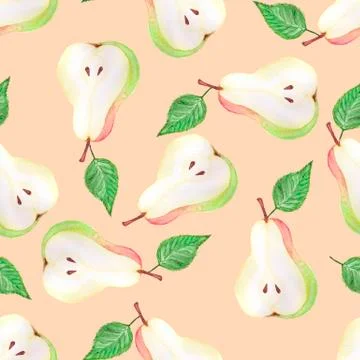 Watercolor pears seamless pattern. Hand drawn pattern. Abstract background Stock Illustration
