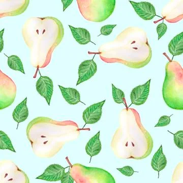 Watercolor pears seamless pattern. Hand drawn pattern. Abstract background Stock Illustration