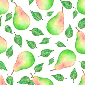 Watercolor pears seamless pattern. Hand drawn pattern. Abstract background Stock Illustration