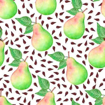 Watercolor pears seamless pattern. Hand drawn pattern. Abstract background Stock Illustration