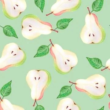 Watercolor pears seamless pattern. Hand drawn pattern. Abstract background Stock Illustration