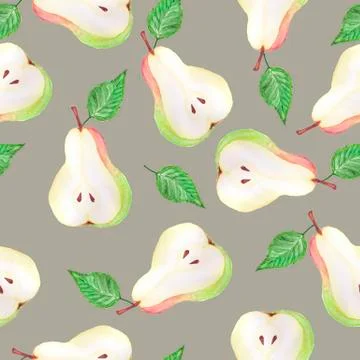 Watercolor pears seamless pattern. Hand drawn pattern. Abstract background Stock Illustration