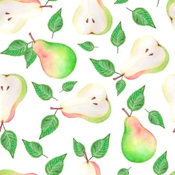 Watercolor pears seamless pattern. Hand drawn pattern. Abstract background Stock Illustration