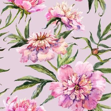 Watercolor peony pattern Stock Illustration