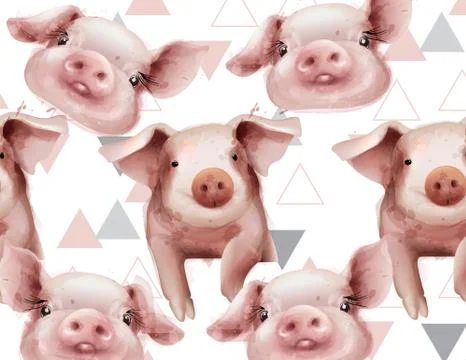 Watercolor Pig year pattern Vector. Watercolor style Happy New Year holiday e Stock Illustration
