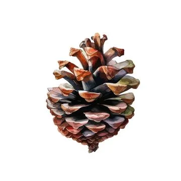 Watercolor pine cone isolated with pine branch. Stock Illustration