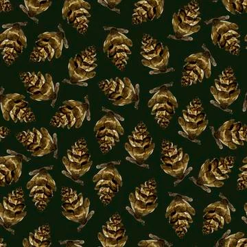 Watercolor pine cones seamless pattern Stock Illustration